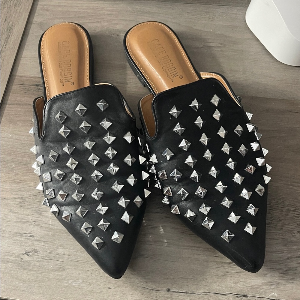 Cape Robbin Black and Silver Studded Mules